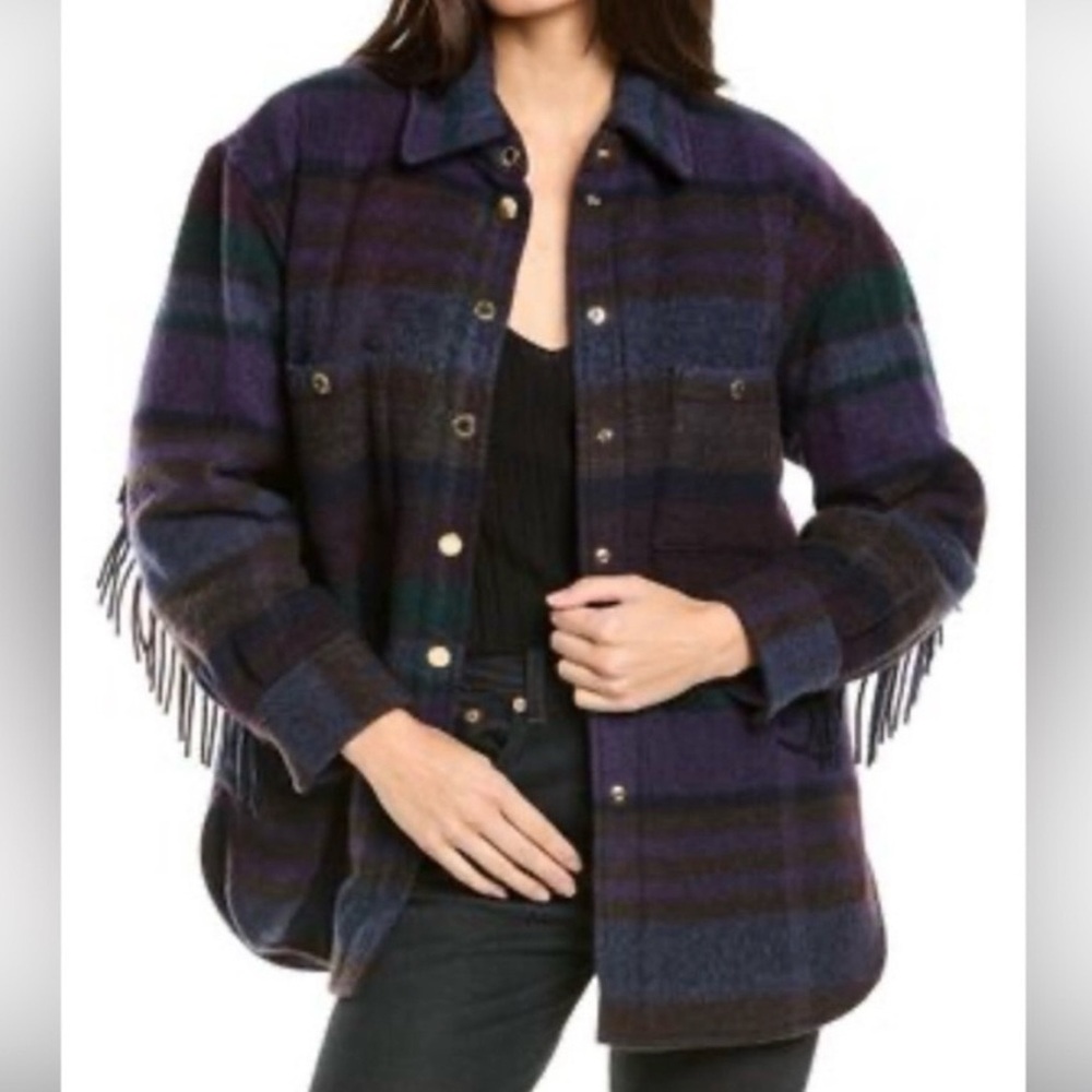 NWT House of Harlow 1960 Women’s Size Small Fringed Plaid Jacket / Shacket Plaid